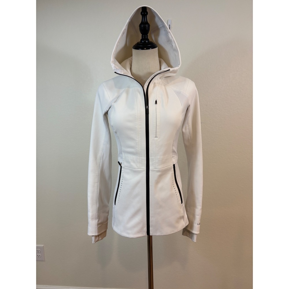 Lululemon Jacket Women 4 White Cross Chill Performance Hooded Running Workout